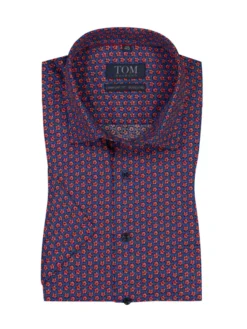 Bügelfreies Kurzarmhemd Mit Allover-Blüten-Muster, Rot