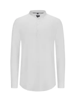 Tunika Aus Leinen Mit Stehkragen , Weiß