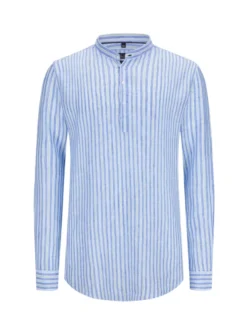 Tunika Aus Leinen Mit Streifen-Muster, Hellblau