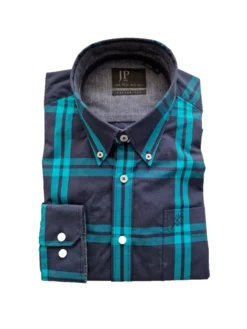 JP1880 Hemd Mit Button-Down-Kragen Und Karo-Muster , Blau
