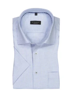 Eterna Comfort Fit Kurzarmhemd Mit Karo-Muster, Hellblau
