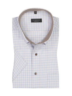 Eterna Comfort Fit, Kurzarmhemd Mit Karo-Muster, Green Level High , Hellblau