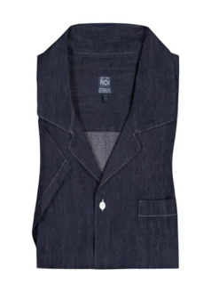 Kurzarmhemd In Denim-Optik Mit Resortkragen , Schwarzblau