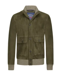 Paul&Shark Valstar Aus Velours-Leder Mit Strickkragen , Oliv