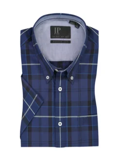 JP1880 Kurzarmhemd Aus Baumwolle Mit Fensterkaro, Blau