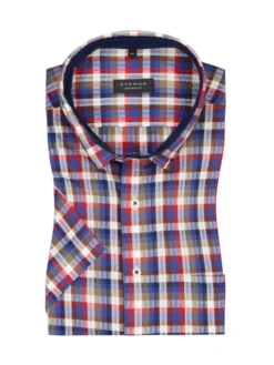 Eterna Comfort Fit Kurzarmhemd Mit Karo-Muster, Seersucker , Blau