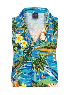 Paul&Shark Kurzarmhemd Mit Resort-Kragen, Im Hawai-Print , Königsblau