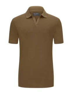 Poloshirt Aus Baumwolle Und Leinen Mit V-Ausschnitt , Braun