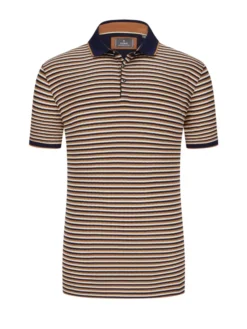 RAGMAN Poloshirt Im Baumwoll-Piqué Mit Ringel-Optik, Cognac