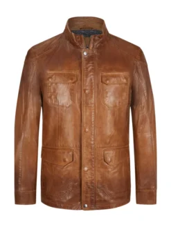 MILESTONE Fieldjacket In Leder , Cognac