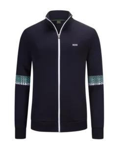Boss Green Sweatjacke Mit Logo-Stickerei, Marine