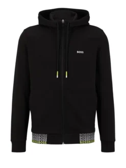 Boss Green Sweatjacke Mit Logo-Stickerei, Schwarz