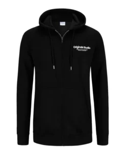 Jack & Jones Sweatjacke Mit Gummiertem Schriftzug Und Kapuze , Schwarz