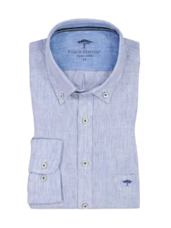 FYNCH-HATTON Leinenhemd Mit Nadelstreifen, Extralang , Marine