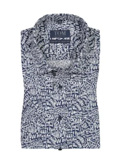 Kurzarmhemd Mit Allover-Print, Comfort Fit, Marine