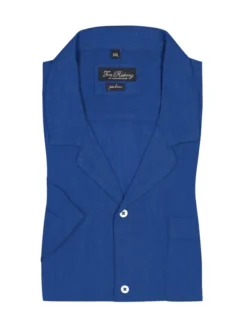 Kurzarmhemd Aus Leinen Mit Resort-Kragen, Königsblau