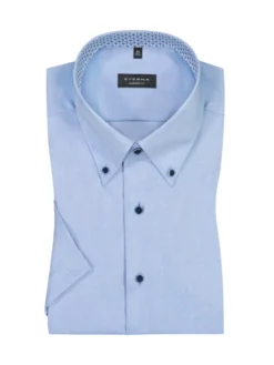 Eterna Kurzarmhemd In Oxford-Struktur, Comfort Fit, Hellblau