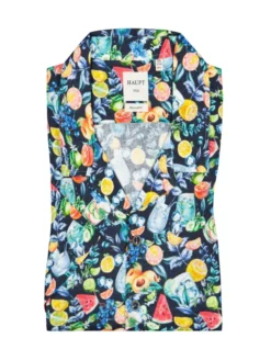 Kurzarmhemd Aus Einem Leinengemisch Mit Früchte-Print, Marine